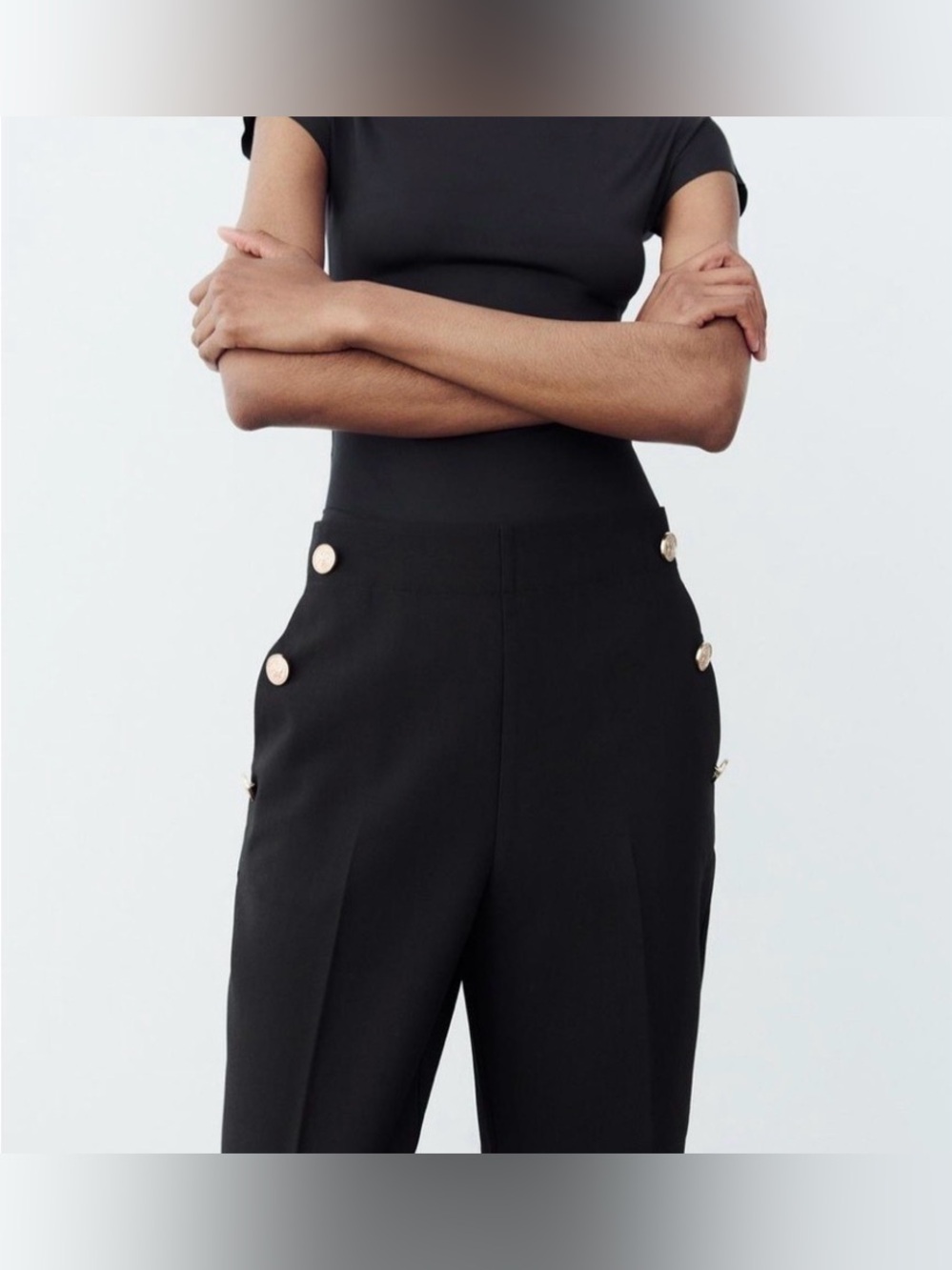 Zara Black Gold Button Cigarette Pants Tapered Trousers NWT Small - Picture 3 of 10